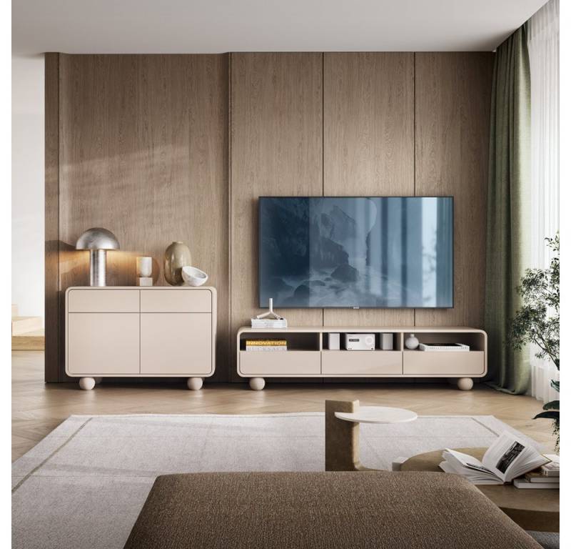 Lomadox Wohnwand ALBINIA-160, (2-St., Kommode Lowboard), Kaschmir Wohnmöbel mit Kugelfüßen, minimalistisch, grifflos, modern von Lomadox