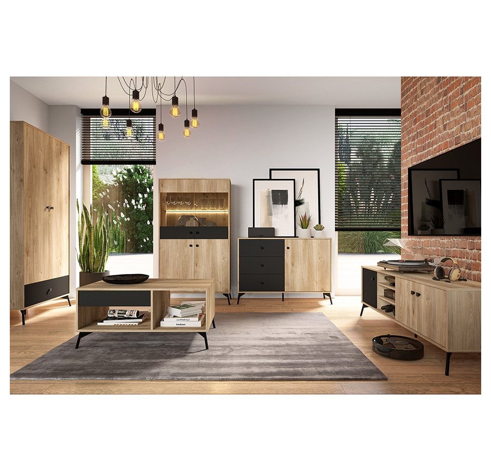 Lomadox Wohnwand ARONA-131, (5-St., 5-tlg), Beleuchtung Couchtisch Highboard Kommode Lowboard und Schrank von Lomadox