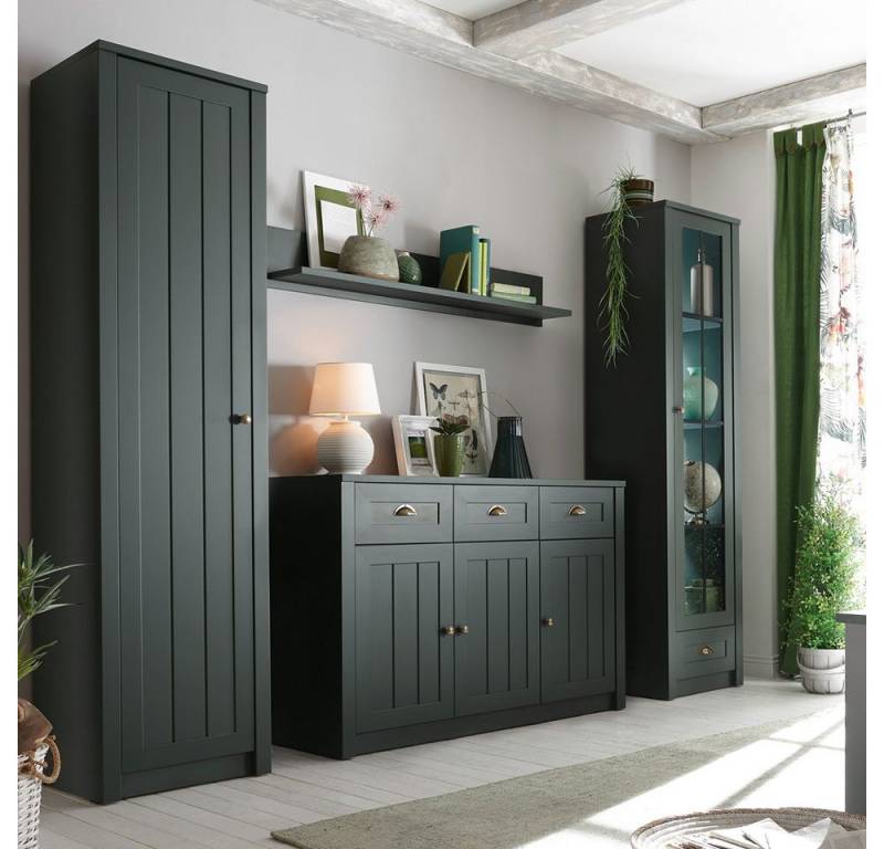 Lomadox Wohnwand ATHEN-61, (2-St), Landhaus mit großem Sideboard in edlem grün - B/H/T: 260/197/43 cm von Lomadox