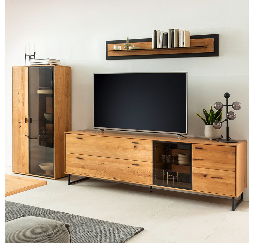 Lomadox Wohnwand AVETRANA-05, (3-St., Highboard Wandboard Lowboard), Anbauwand Wohnmöbel, Eiche teilmassiv geölt von Lomadox
