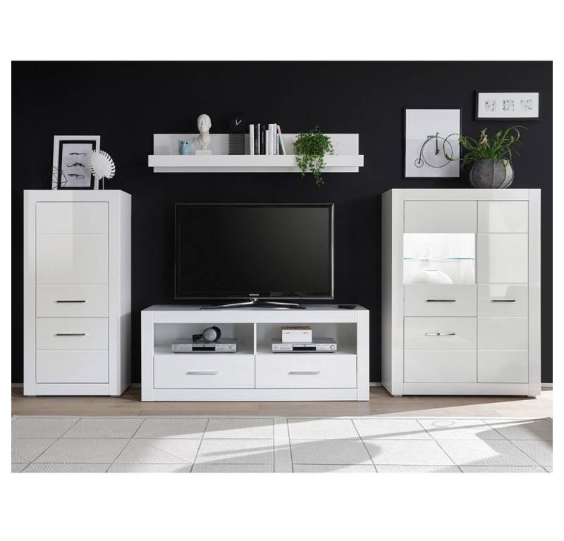 Lomadox Wohnwand BALVE-61, (2-St), -Set in weiß Hochglanz mit Highboard BxHxT: 335x170x46cm von Lomadox