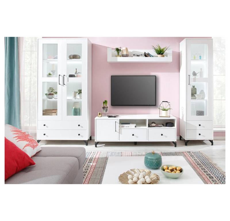 Lomadox Wohnzimmer-Set BEND-133, (Mega-Spar-Set, 5-St., 5-tlg), Wohnwand TV-Wand Wohnzimmer Set weiß modern von Lomadox