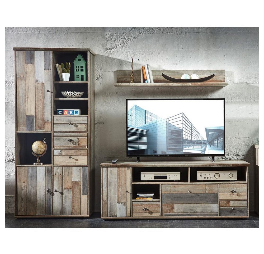 Lomadox Wohnwand BRANSON-36, (3-St), Driftwood mit Hochschrank Lowboard Wandregal 260/188/52 cm von Lomadox