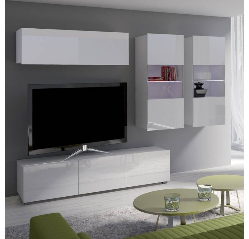 Lomadox Wohnwand CAIRNS-132, (4-St), in weiß Hochglanz, Modern, grifflos von Lomadox