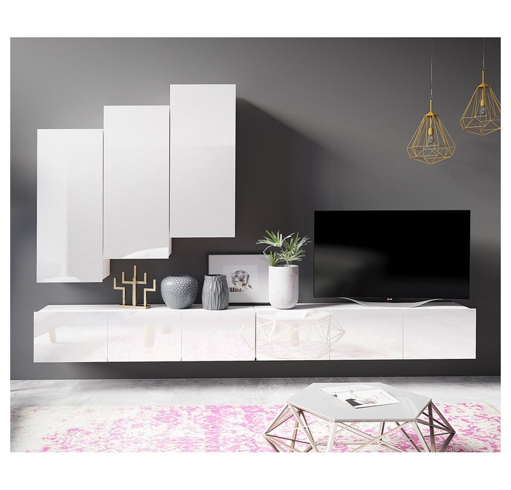 Lomadox Wohnwand CAIRNS-132, (5-St), in weiß Hochglanz, Modern, grifflos von Lomadox