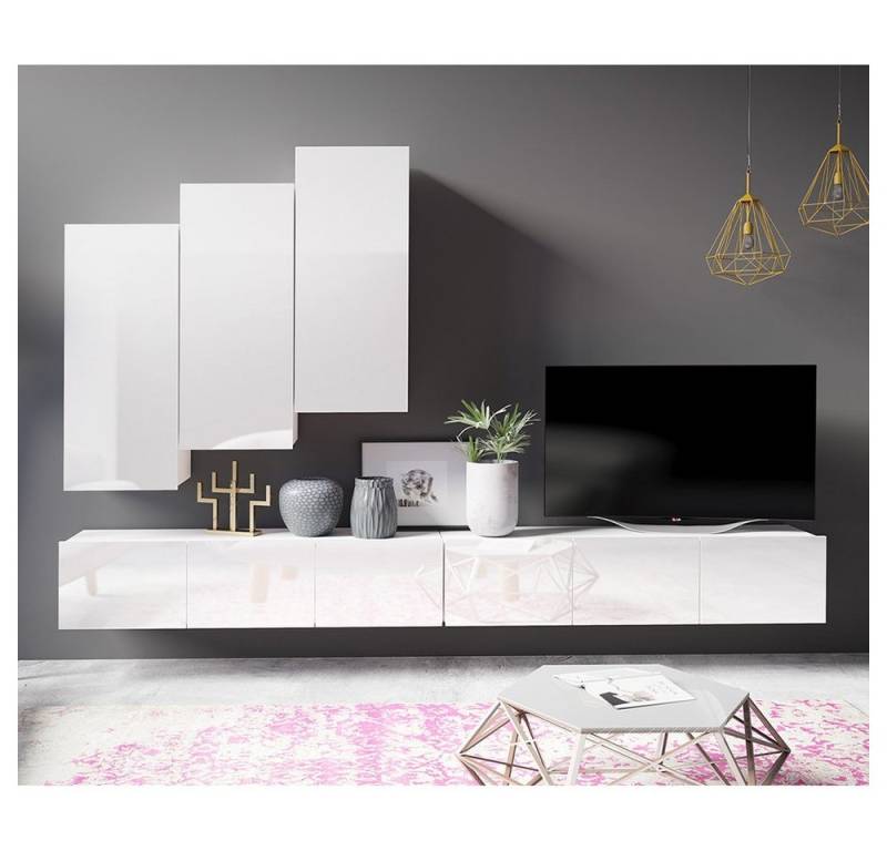 Lomadox Wohnwand CAIRNS-132, (5-St), in weiß Hochglanz, Modern, grifflos von Lomadox