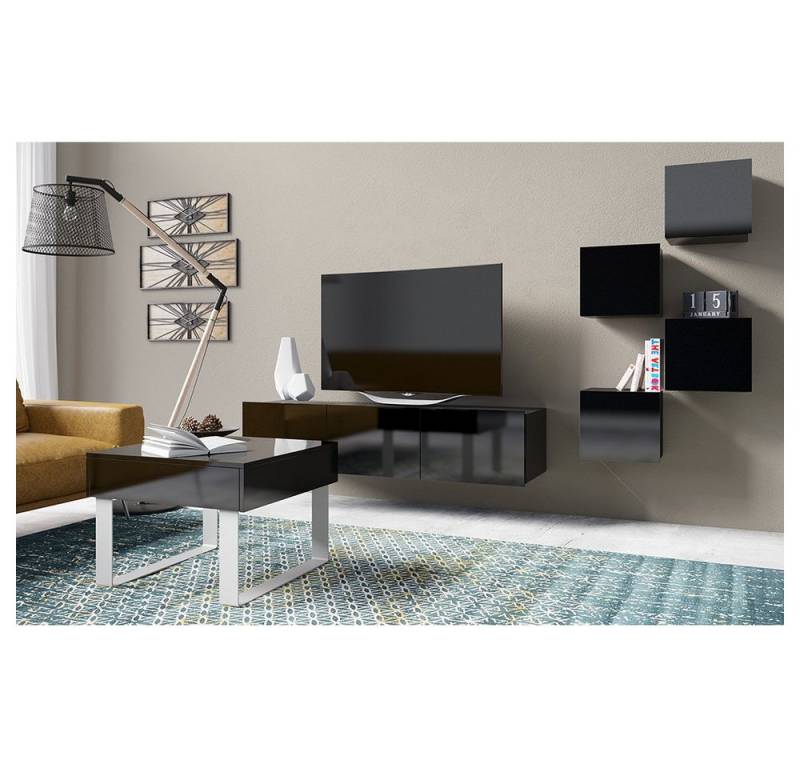 Lomadox Wohnwand CAIRNS-132, (Mega-Spar-Set, 6-St., 6-tlg), in schwarz Hochglanz mit Couchtisch, Modern, grifflos von Lomadox