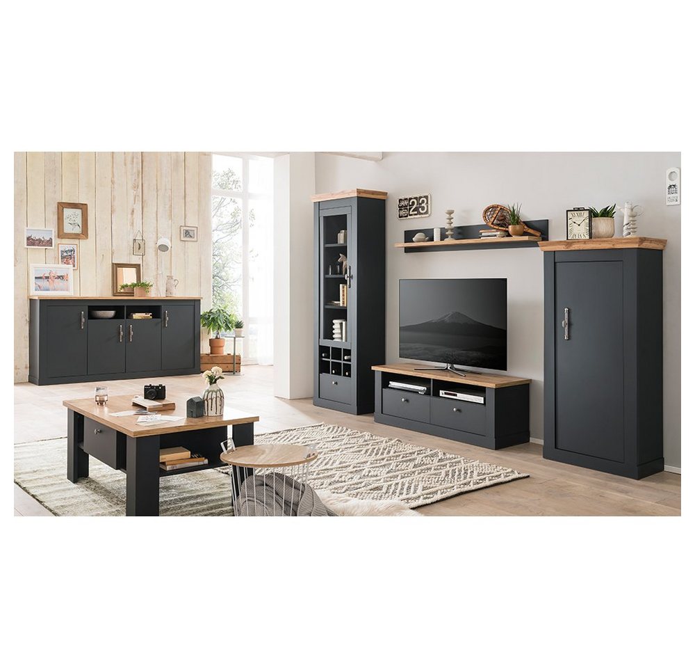 Lomadox Wohnzimmer-Set CESENA-61, (Mega-Spar-Set, 6-St., 6-tlg), inkl. Beleuchtung in anthrazit mit Wotan Eiche Nb. von Lomadox