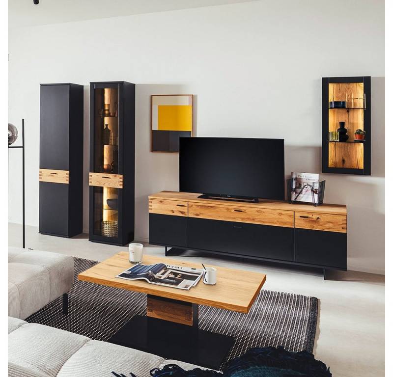 Lomadox Wohnwand CHAPLEAU-05, (Mega-Spar-Set, 5-St), Wohnmöbel Set komplett, Wildeiche massiv, schwarzgrau, LED Beleuchtung von Lomadox