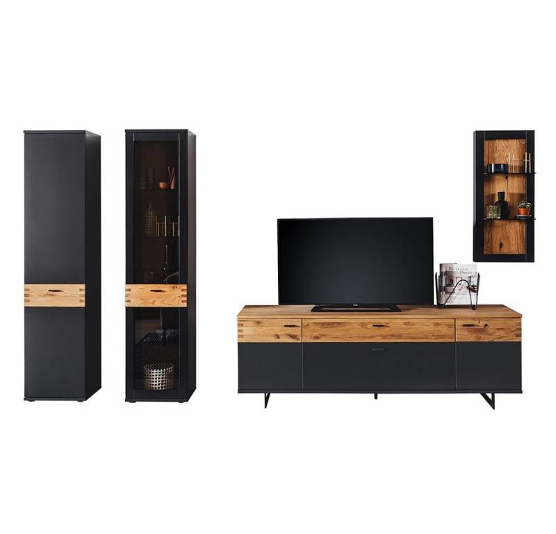 Lomadox Wohnwand CHAPLEAU-05, (Mega-Spar-Set), Schrankwand, Anbauwand, Wildeiche massiv, schwarzgrau von Lomadox