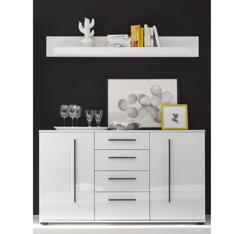 Lomadox Wohnwand COLORADO-61, (2-St), weiß Hochglanz mit schwarzen Relinggriffen 150x156x42cm von Lomadox