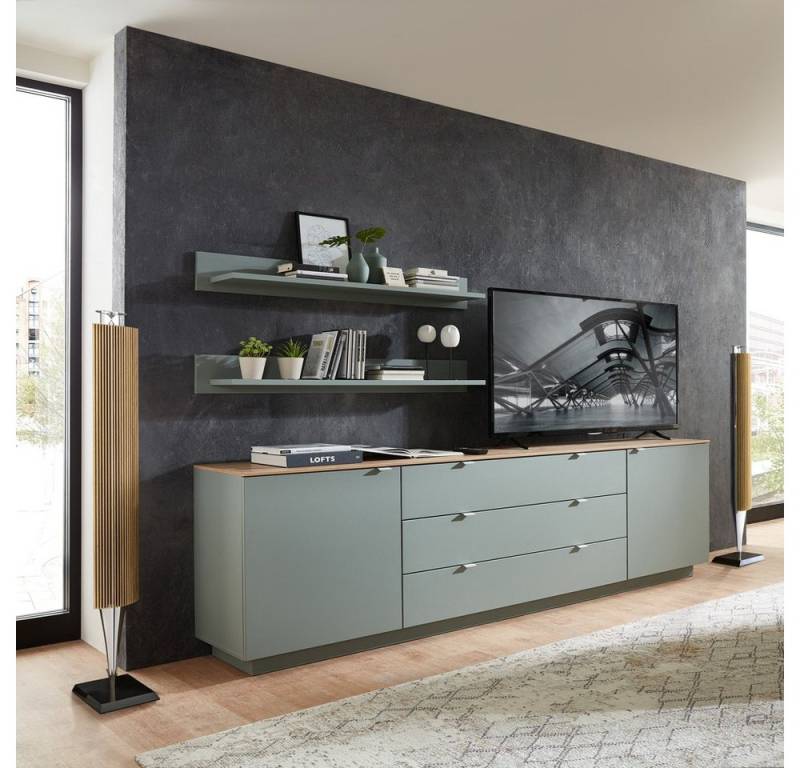 Lomadox Sideboard CUST-36, Set mit 2 Wandboards grün mit Eiche 240 cm, Wohnwand, Fernsehschrank von Lomadox