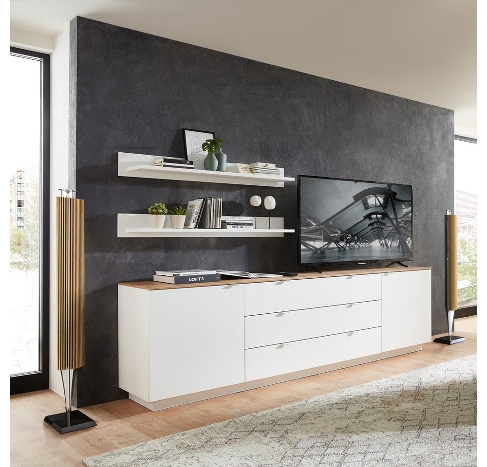 Lomadox Sideboard CUST-36, Set mit 2 Wandboards weiß mit Eiche 240 cm, Wohnwand, Fernsehschrank von Lomadox