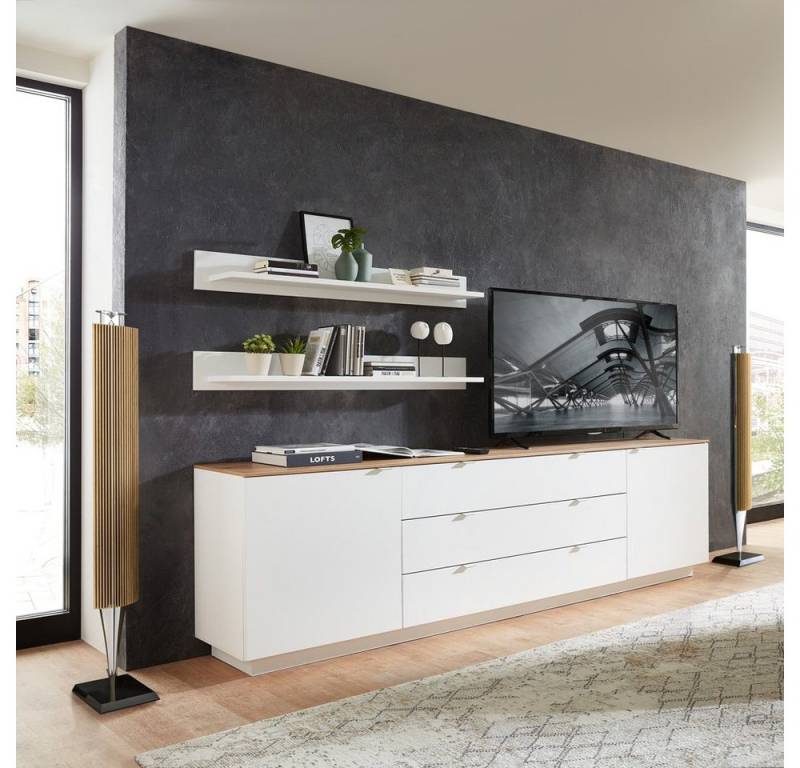 Lomadox Sideboard CUST-36, Set mit 2 Wandboards weiß mit Eiche 240 cm, Wohnwand, Fernsehschrank von Lomadox