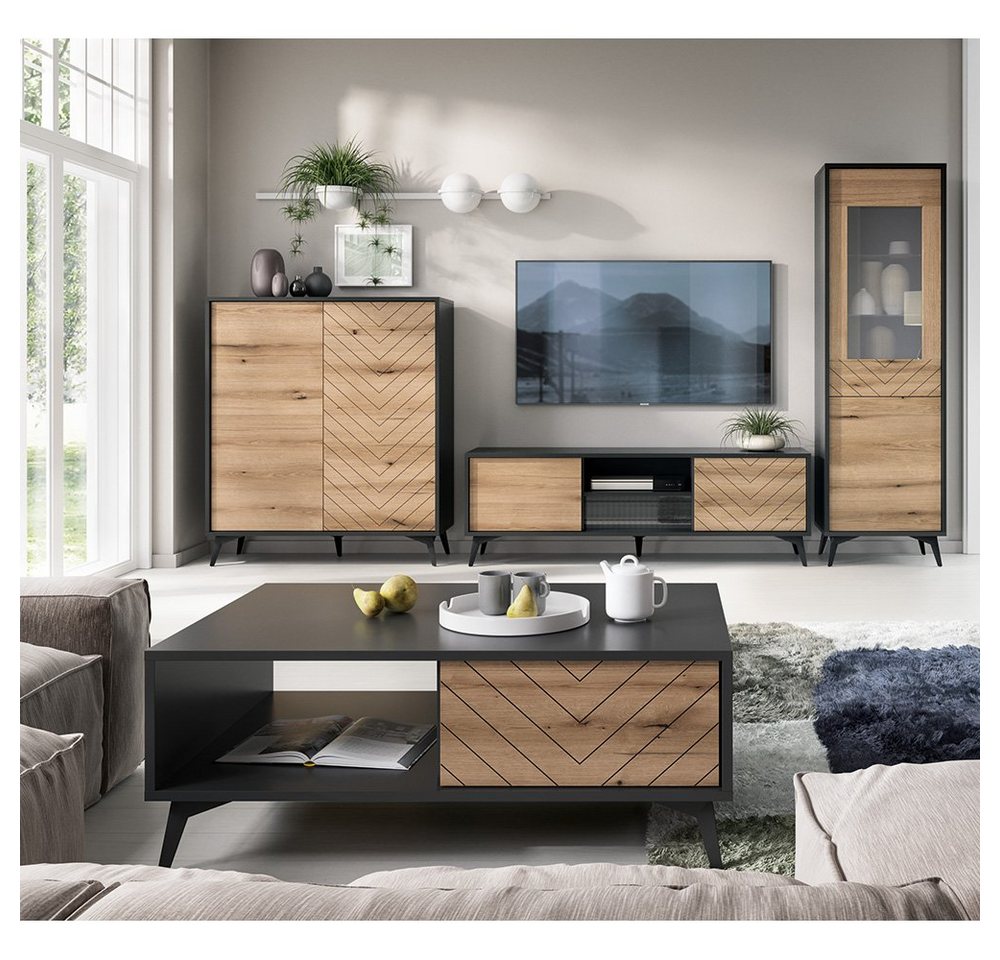 Lomadox Wohnzimmer-Set DALE-160, (Mega-Spar-Set, 4-St., 4-tlg), Wohnwand TV Wand Schrankwand Couchtisch schwarz, Eiche von Lomadox