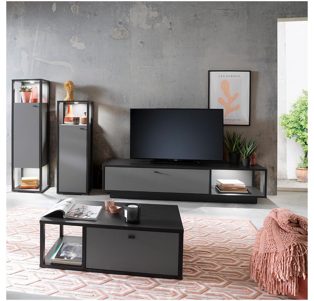 Lomadox Wohnzimmer-Set LAVAL-05, (Mega-Spar-Set, 4-St., 4-tlg), Wohnwand mit Couchtisch, grau mit anthrazit von Lomadox