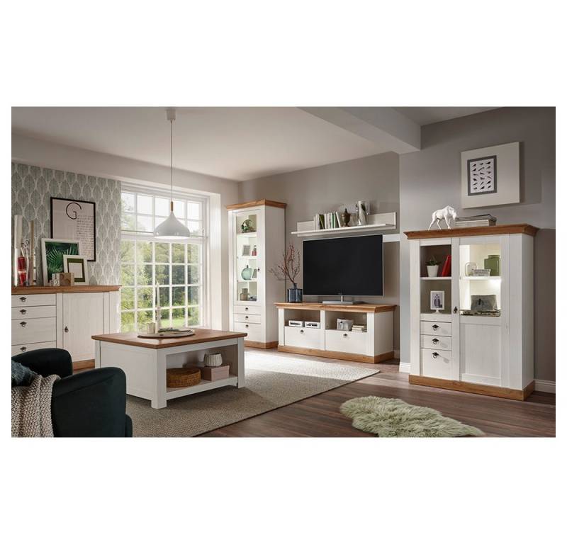 Lomadox Wohnzimmer-Set LINARES-61, (Mega-Spar-Set, 2-St., 2-tlg), in Pinie weiß / Wotan Eiche Nb. - Stellmaß 366/204/52cm von Lomadox