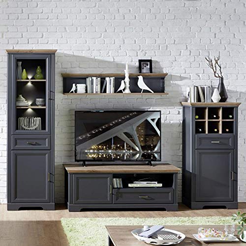 Lomadox Wohnwand Landhaus 4-TLG. inkl. LED mit Wandregal und Flascheneinteilung in Graphit Lomadox Wohnwand Landhaus 4-TLG. inkl. LED mit Wandregal und Flascheneinteilung in Graphit von Lomadox