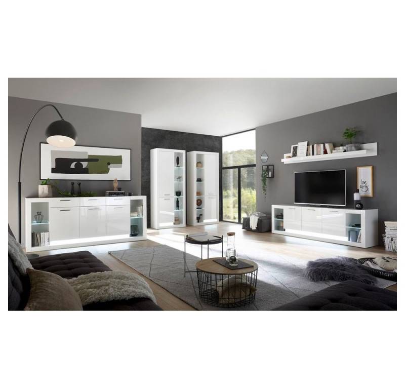 Lomadox Wohnwand MAILAND-61, Modernes Design Set mit Sideboard in Hochglanz weiß, : 398/198/43cm von Lomadox