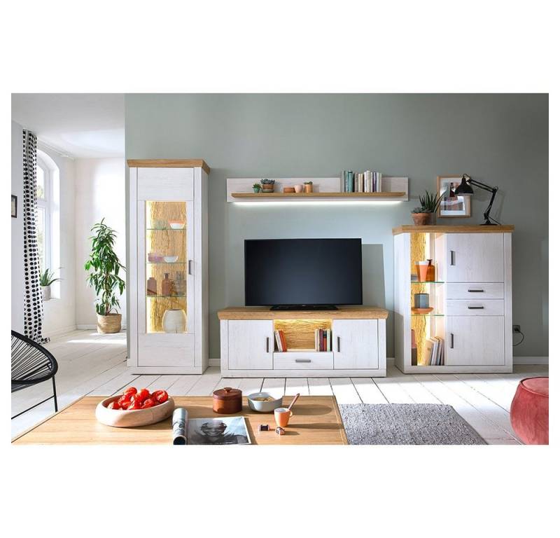 Lomadox Wohnzimmer-Set MARINGA-05, (Mega-Spar-Set, 4-St., 4-tlg), in grau mit anthrazit inkl. Glasapplikationen von Lomadox