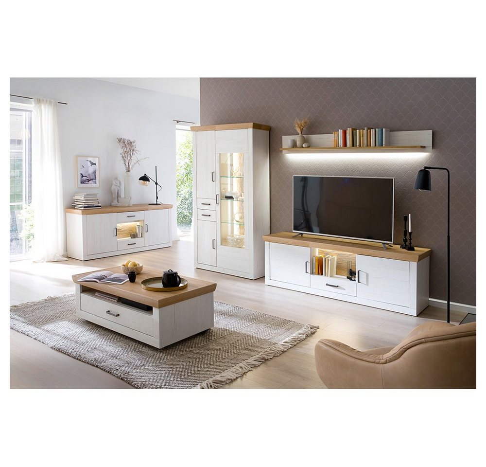 Lomadox Wohnzimmer-Set MARINGA-05, (Mega-Spar-Set, 5-St., 5-tlg), in grau mit anthrazit mit Glasapplikationen von Lomadox