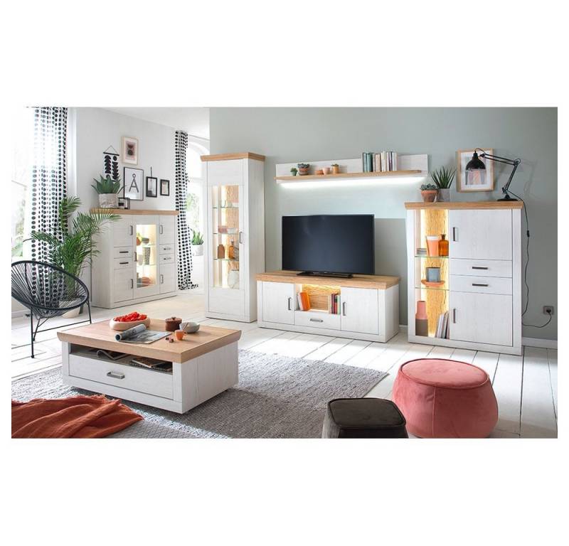 Lomadox Wohnzimmer-Set MARINGA-05, (Mega-Spar-Set, 6-St., 6-tlg), in grau mit anthrazit mit Glasapplikationen von Lomadox