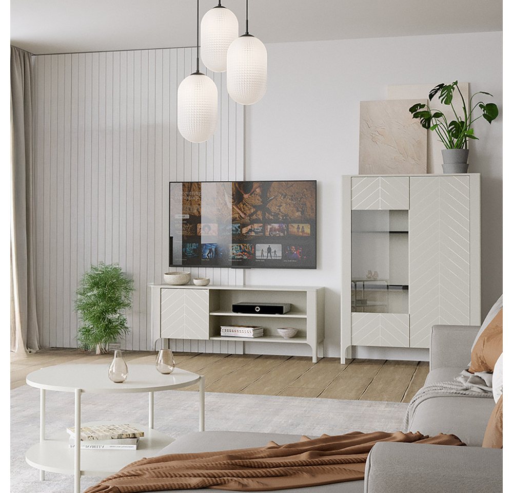 Lomadox Wohnwand MAZARA-161, (3-St., Lowboard Highboard Couchtisch), Wohnzimmermöbel mit Fischgrät Dekor, Push-to-Open, Softclose-Funktion von Lomadox