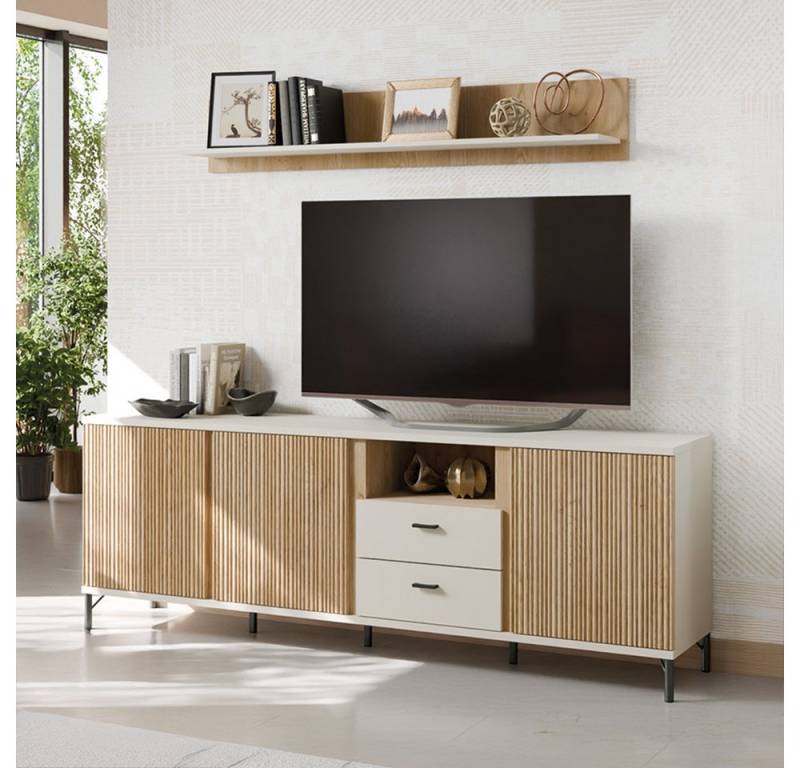 Lomadox Wohnwand MOLINA-129, (2-St., Lowboard Wandregal), Wohnzimmermöbel in Eiche & kaschmir mit Softclose-Funktion von Lomadox