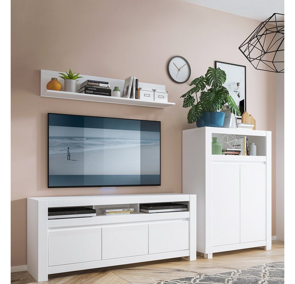 Lomadox Wohnwand NAVA-129, (3-St., 3-tlg), TV Lowboard, Wandregal, Highboard, weiß, Media Möbel von Lomadox