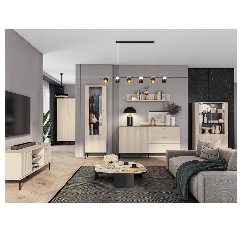 Lomadox Wohnzimmer-Set SALOU-131, (Mega-Spar-Set, 6-St., 6-tlg), kaschmir matt, mit Softclose Funktion an Türen und Schubkästen von Lomadox
