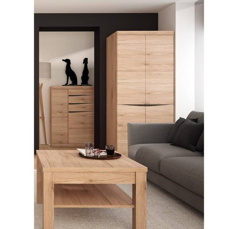 Lomadox Wohnwand SANFORD-129, (3-St., 3-tlg), San Remo Eiche hell Nb., Softclose, Couchtisch, Highboard, Schrank von Lomadox