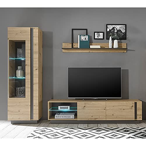 Lomadox Wohnwand Set incl. LED-Beleuchtung in Eiche Artisan Nb. mit Absetzungen in Graphit grau, B/H/T: ca. 258/194/40 cm Lomadox Wohnwand Set incl. LED-Beleuchtung in Eiche Artisan Nb. mit Absetzungen in Graphit grau, B/H/T: ca. 258/194/40 cm von Lomadox