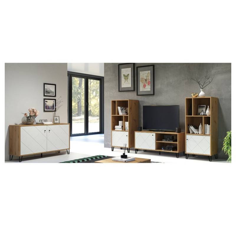 Lomadox Wohnwand TORINO-19, (4-St), TV Schrank Set in Artisan Eiche Nb. mit weiß matt, : 279/136/40 cm von Lomadox