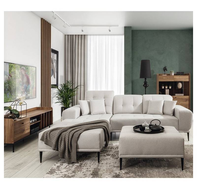 Lomadox Wohnzimmer-Set VAREDO-132, (Mega-Spar-Set, 4-St., 4-tlg), mit Hocker Highboard und Lowboard angesagte Retro Möbel im Sparset von Lomadox