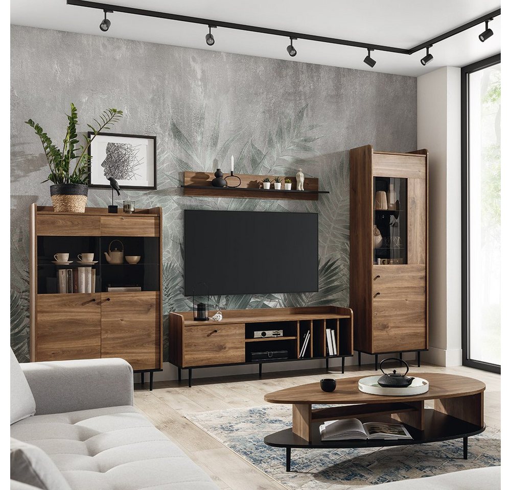 Lomadox Wohnzimmer-Set VAREDO-132, (Mega-Spar-Set, 5-St., 5-tlg), Eiche Nb. im Retro Design inkl. Couchtisch, B/H/T: ca. 330/200/40 cm von Lomadox
