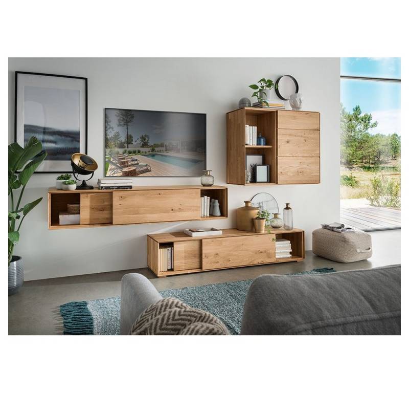 Lomadox Wohnwand WYNDHAM-69, (3-St), Wildeiche massiv geölt, 2 Lowboards, Sideboard/Hängeschrank von Lomadox