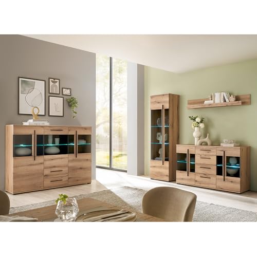 Lomadox Wohnwand Wohnzimmer-Set 4-teilig mit Vitrine, Highboard & Sideboard in Eiche inkl. LED Beleuchtung Lomadox Wohnwand Wohnzimmer-Set 4-teilig mit Vitrine, Highboard & Sideboard in Eiche inkl. LED Beleuchtung von Lomadox