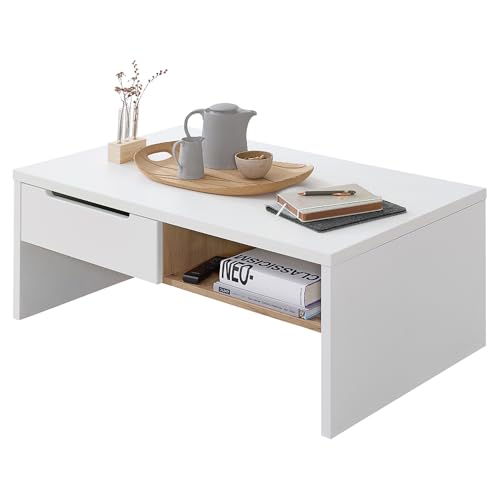 Lomadox Wohnzimmer Couchtisch Sofatisch mit 110 cm Breite in weiß matt und Eiche, 2 Schubladen, grifflos Lomadox Wohnzimmer Couchtisch Sofatisch mit 110 cm Breite in weiß matt und Eiche, 2 Schubladen, grifflos von Lomadox