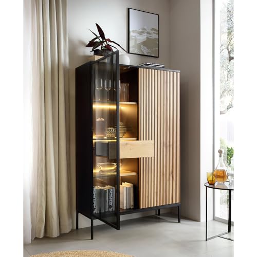 Lomadox Wohnzimmer Esszimmer Anrichte Highboard mit Beleuchtung in schwarz mit Wotan Eiche Lomadox Wohnzimmer Esszimmer Anrichte Highboard mit Beleuchtung in schwarz mit Wotan Eiche von Lomadox