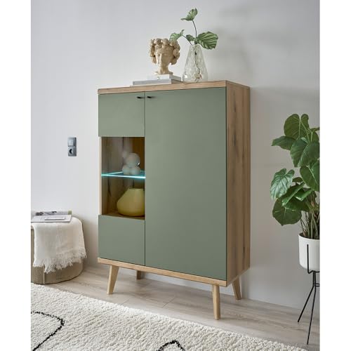 Lomadox Wohnzimmer Esszimmer Vitrine in Eiche mit grün Modern Lomadox Wohnzimmer Esszimmer Vitrine in Eiche mit grün Modern von Lomadox