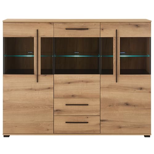 Lomadox Wohnzimmer-Highboard 160 cm breit Vitrinenschrank Wohnzimmerschrank in Eiche mit LED Beleuchtung Lomadox Wohnzimmer-Highboard 160 cm breit Vitrinenschrank Wohnzimmerschrank in Eiche mit LED Beleuchtung von Lomadox