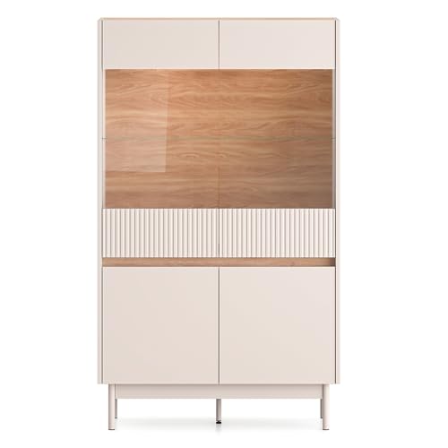 Lomadox Wohnzimmer-Highboard 92 cm breit in Kaschmir matt mit Eiche LED Beleuchtung 2 Türen 2 Glastüren Glaseinlegeboden grifflos Metallfüße Lomadox Wohnzimmer-Highboard 92 cm breit in Kaschmir matt mit Eiche LED Beleuchtung 2 Türen 2 Glastüren Glaseinlegeboden grifflos Metallfüße von Lomadox