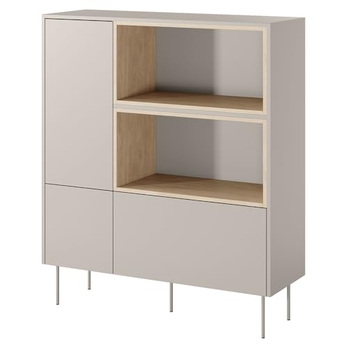 Lomadox Wohnzimmer Highboard Vitrinenschrank mit 120 cm Breite in Kaschmir und Eiche, mit 2 Türen und 1 Schublade, modern, grifflos, Softclose Lomadox Wohnzimmer Highboard Vitrinenschrank mit 120 cm Breite in Kaschmir und Eiche, mit 2 Türen und 1 Schublade, modern, grifflos, Softclose von Lomadox