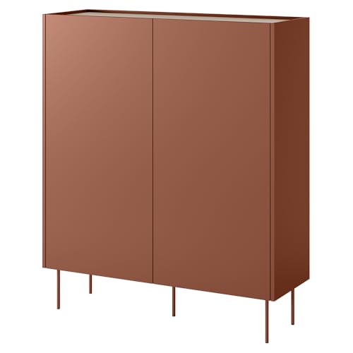 Lomadox Wohnzimmer Highboard Vitrinenschrank mit 120 cm Breite in rot und Eiche, mit 2 Türen und 2 innenliegenden Schubladen, modern, grifflos, Softclose Lomadox Wohnzimmer Highboard Vitrinenschrank mit 120 cm Breite in rot und Eiche, mit 2 Türen und 2 innenliegenden Schubladen, modern, grifflos, Softclose von Lomadox