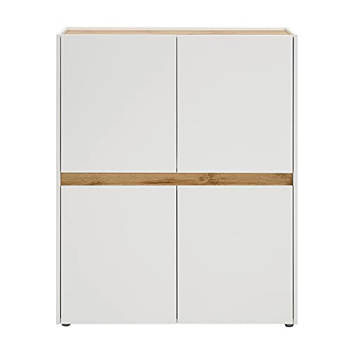 Lomadox Wohnzimmer Highboard in weiß mit Absetzungen in Wotan Eiche Nb., B/H/T: ca. 100/120/40 cm von Lomadox