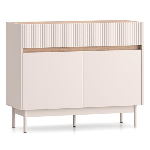 Lomadox Wohnzimmer-Kommode 104 cm breit in Kaschmir matt mit Eiche Rillenoptik 2 Türen 2 Schubladen grifflos Metallfüße Lomadox Wohnzimmer-Kommode 104 cm breit in Kaschmir matt mit Eiche Rillenoptik 2 Türen 2 Schubladen grifflos Metallfüße von Lomadox