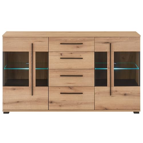 Lomadox Wohnzimmer-Kommode 150 cm breit Wohnzimmerschrank Sideboard in Eiche mit LED Beleuchtung von Lomadox