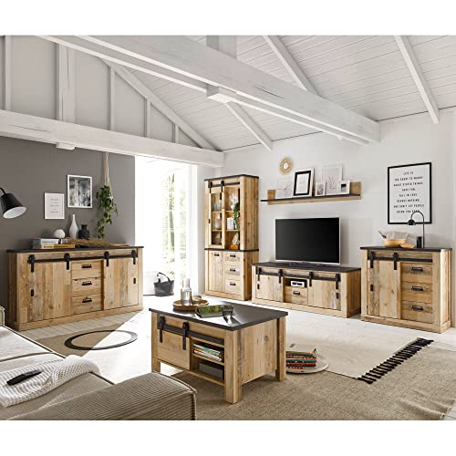 Lomadox Wohnzimmer Komplett Set in Old Style hell Nb. mit anthrazit, B/H/T: ca. 570/201/43 cm von Lomadox