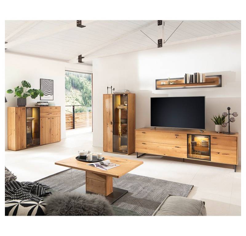 Lomadox Wohnzimmer-Set AVETRANA-05, (Mega-Spar-Set, 5-St., Sideboard Couchtisch Highboard Wandboard Lowboard), Wohnwand mit Couchtisch, Wildeiche teilmassiv geölt, inkl. Beleuchtung von Lomadox