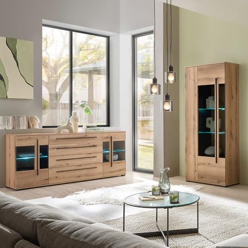 Lomadox Wohnzimmer-Set 2-teilig mit Vitrine und Sideboard in Eiche inkl. LED Beleuchtung Lomadox Wohnzimmer-Set 2-teilig mit Vitrine und Sideboard in Eiche inkl. LED Beleuchtung von Lomadox